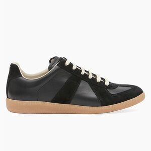 Maison Martin Margiela Black Leather & Suede Low-Top Sneakers with Gum Sole